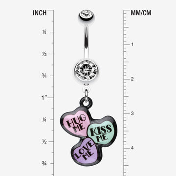 Detail View 1 of Triple Heart Statement Belly Ring-Clear Gem